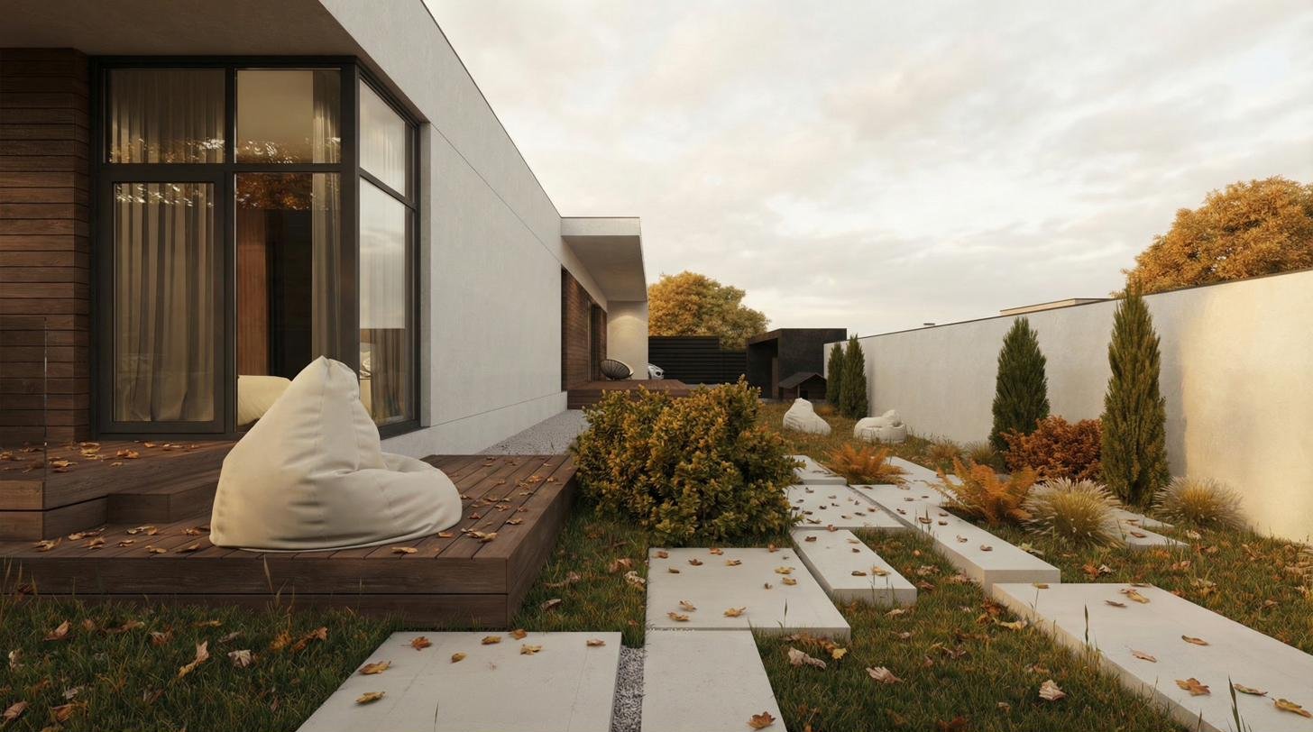 White house terrace in autumn